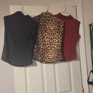 Elegant Women's Sleeveless Tops - Black, Leopard, and Burgundy